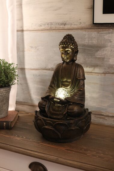 Fontän Buddha Meditation med LED Belysning