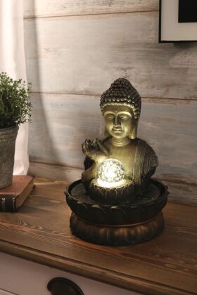Fontän Buddha Vitarka Mudra med LED Belysning