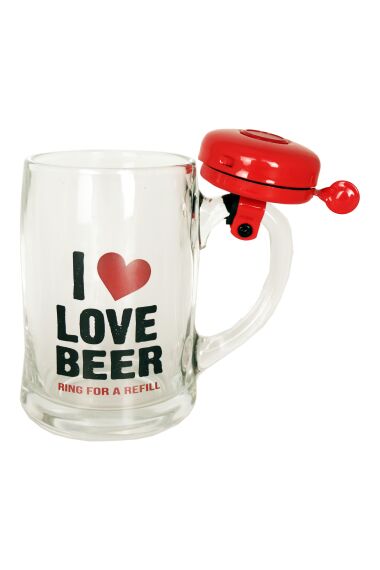 Ölglas I Love Beer med Ringklocka