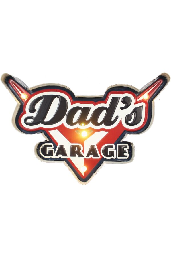 Retro Metallskylt Dad`s Garage LED ljus