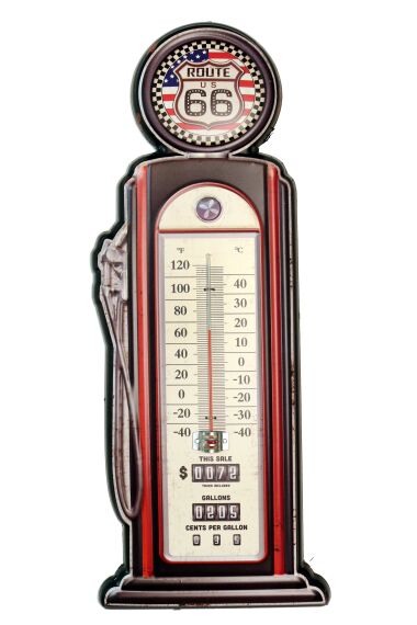Retro Metallskylt Termometer Gas Pump Route 66