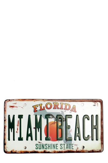 Retro Bilskylt i metall Miami Beach