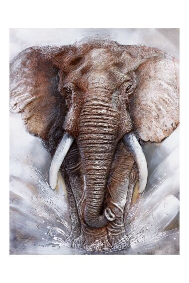 Tavla Oljemålning 3D Big Elephant