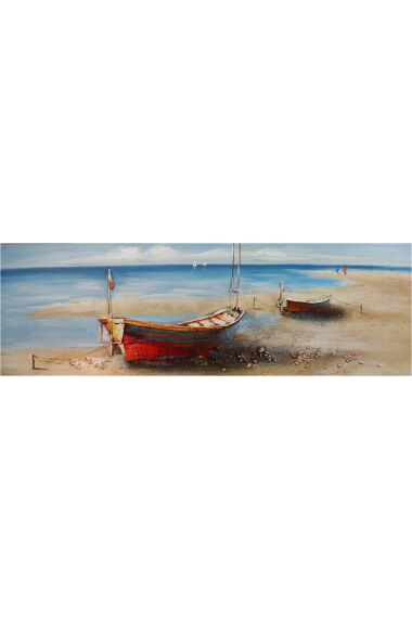 Tavla Oljemålning Boats on the Beach